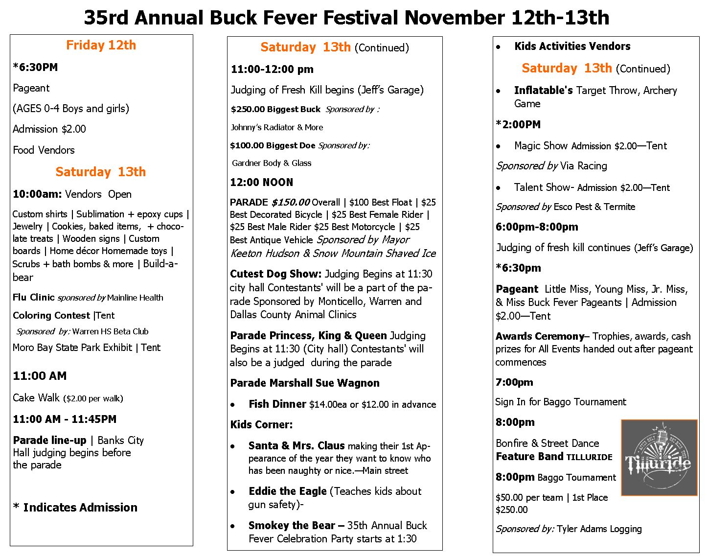 A page of information about the buck fever festival.
