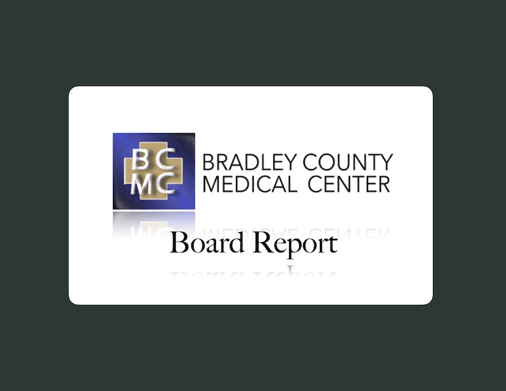 A white badge with the bradley county medical center logo.