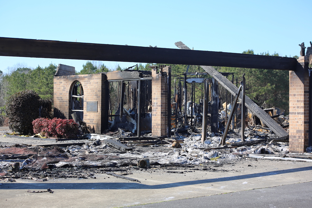 A building that has been destroyed by fire.