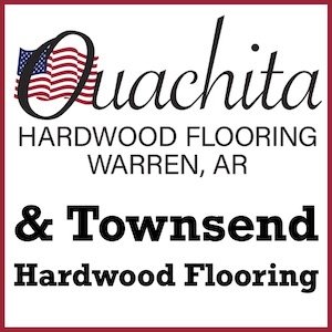 A red and white logo for hardwood flooring company