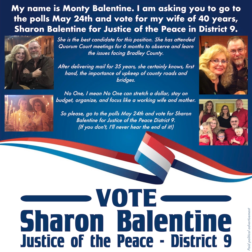 A poster of the vote for sharon balentine.