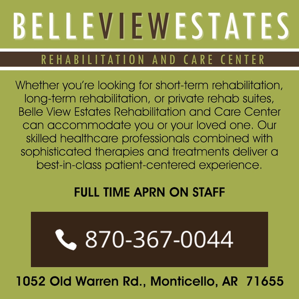 A business card for belleview estates rehabilitation and care center.
