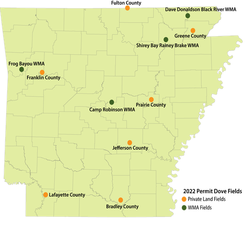 A map of the state of arkansas with locations marked.