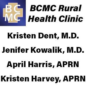 A blue and white logo for bradley county medical center.