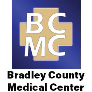 A blue and white logo for bradley county medical center.