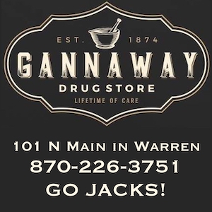 A black and white logo for the gannaway drug store.