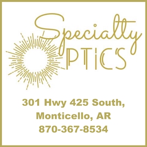 A gold colored logo for specialty optics.
