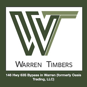 A green and white logo of warren timbers