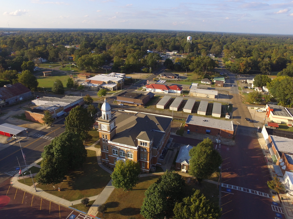 An aerial view of a large campus with buildings.