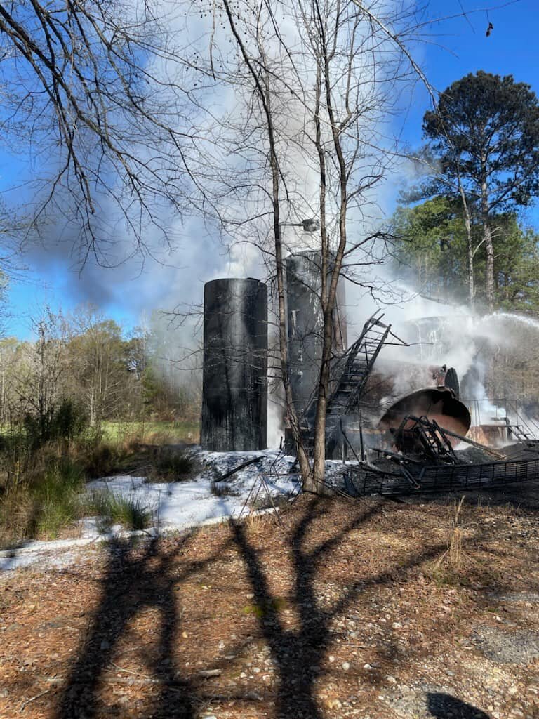 A fire that is burning in the woods.