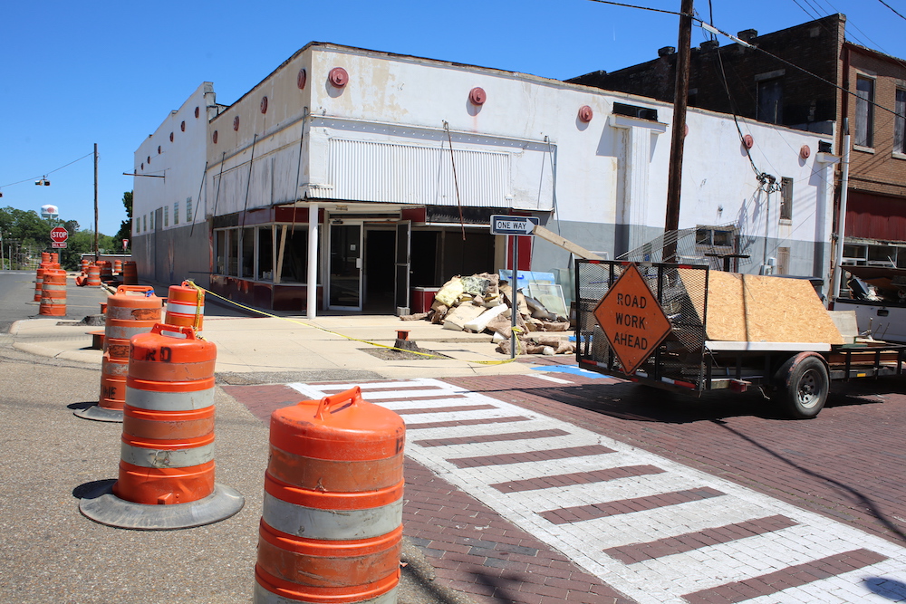 A street with construction work on it.