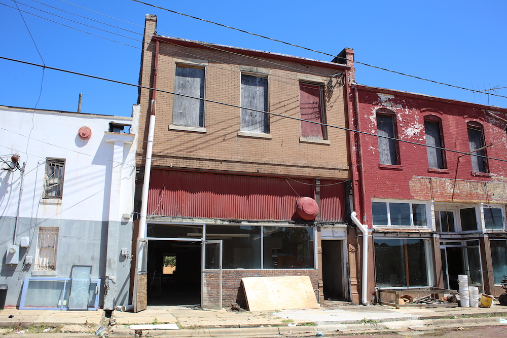 A building that is being remodeled in the city.