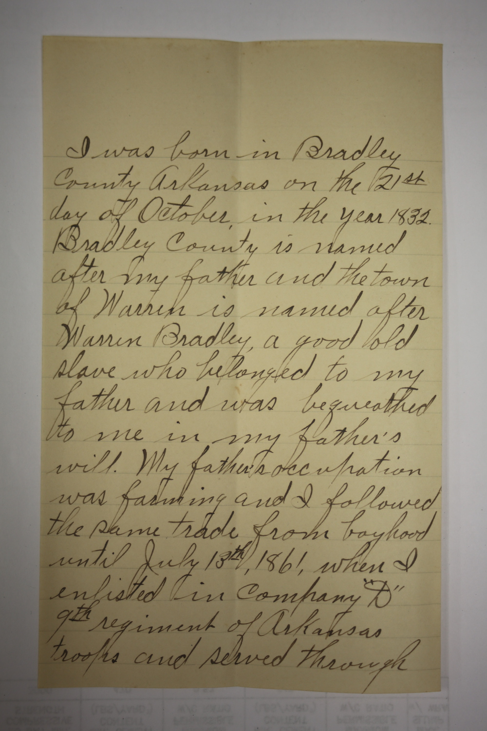 A handwritten letter from the family of john bradley.