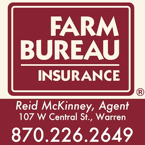 A red and white logo for farm bureau insurance.