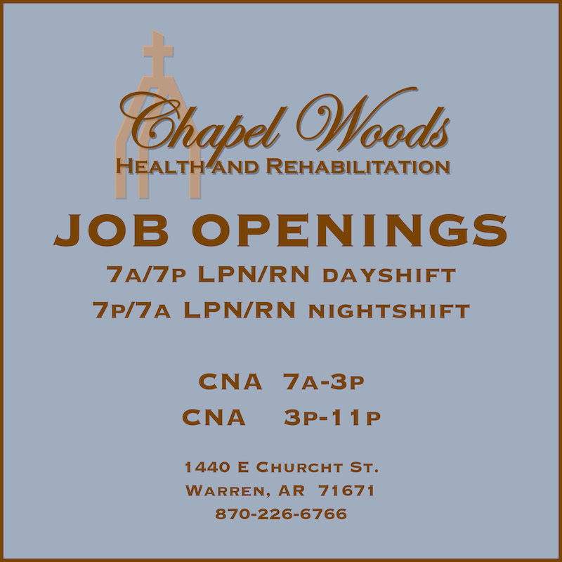 A poster advertising job openings for chapel woods.
