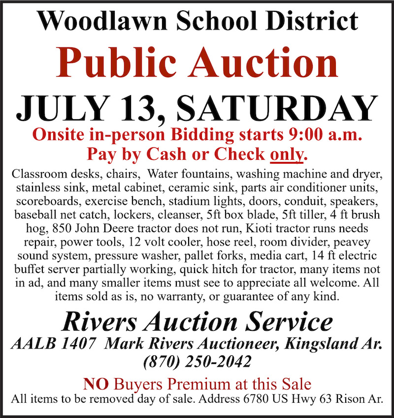 A public auction flyer for the woodlawn school.