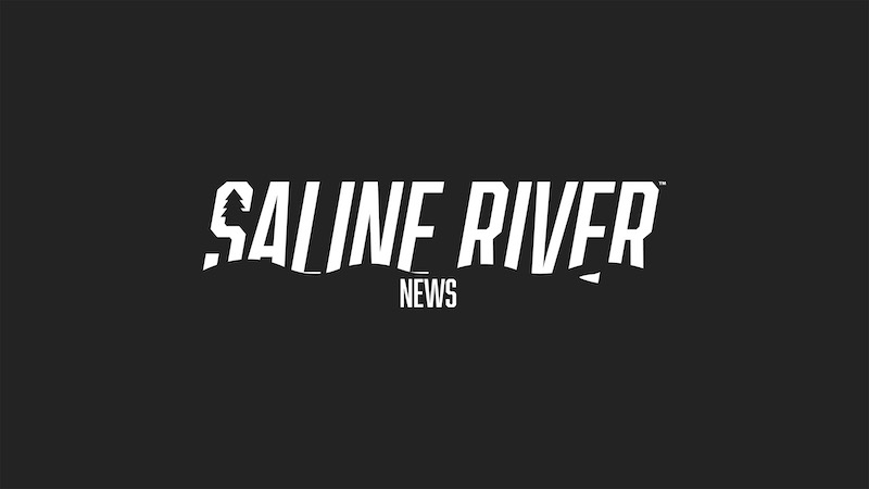 A black and white logo for saline river news.
