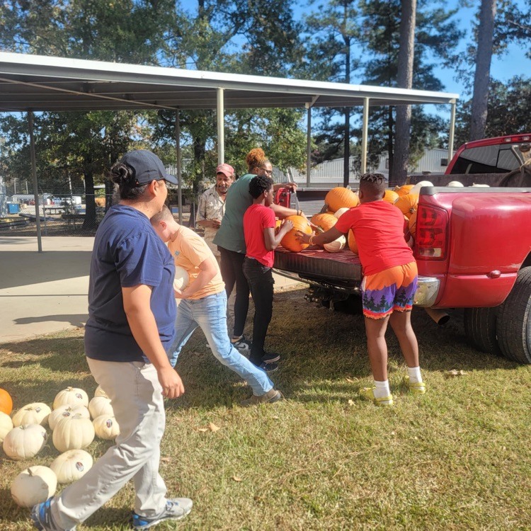 A group of people standing around a truck.