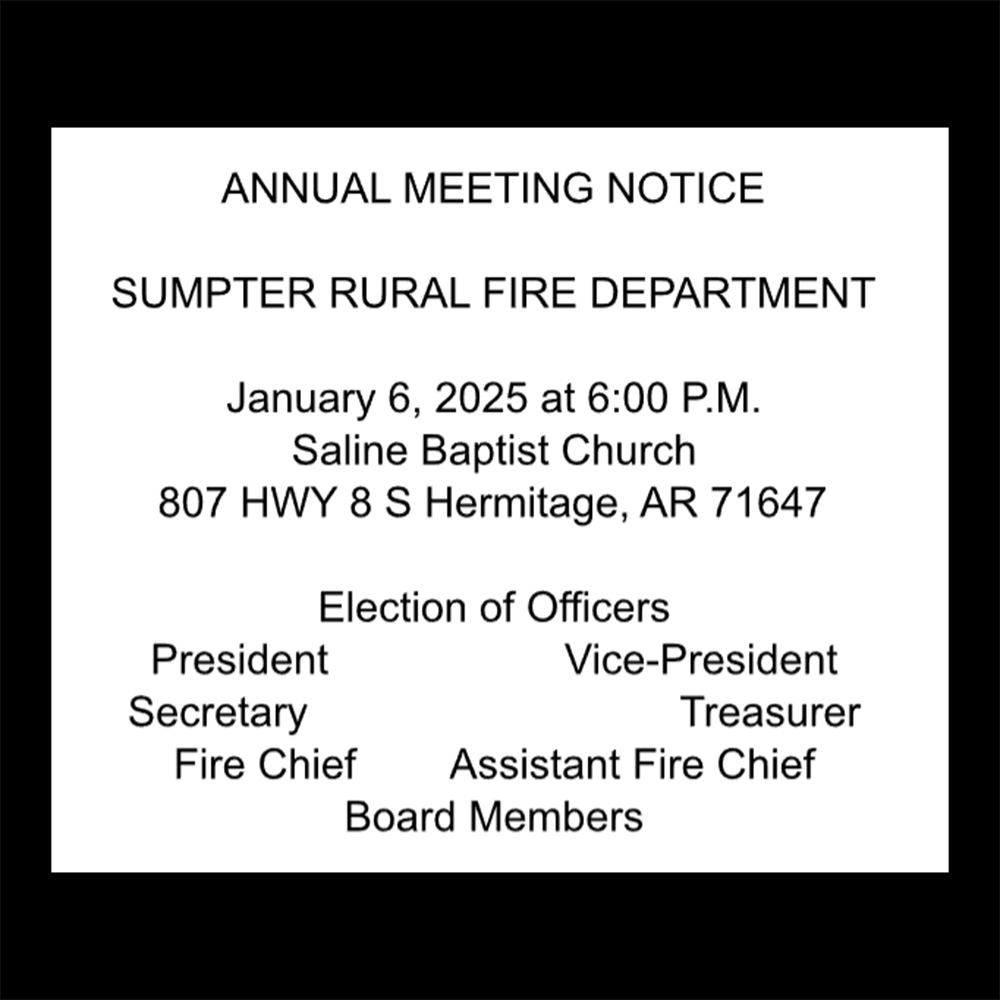 A black and white photo of an annual meeting notice.
