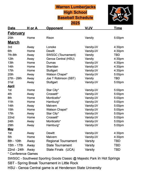 A table with several different sports teams and their schedules.
