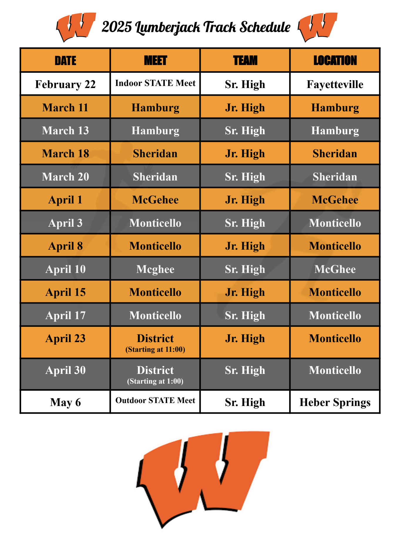 A calendar of the dates for each school year.