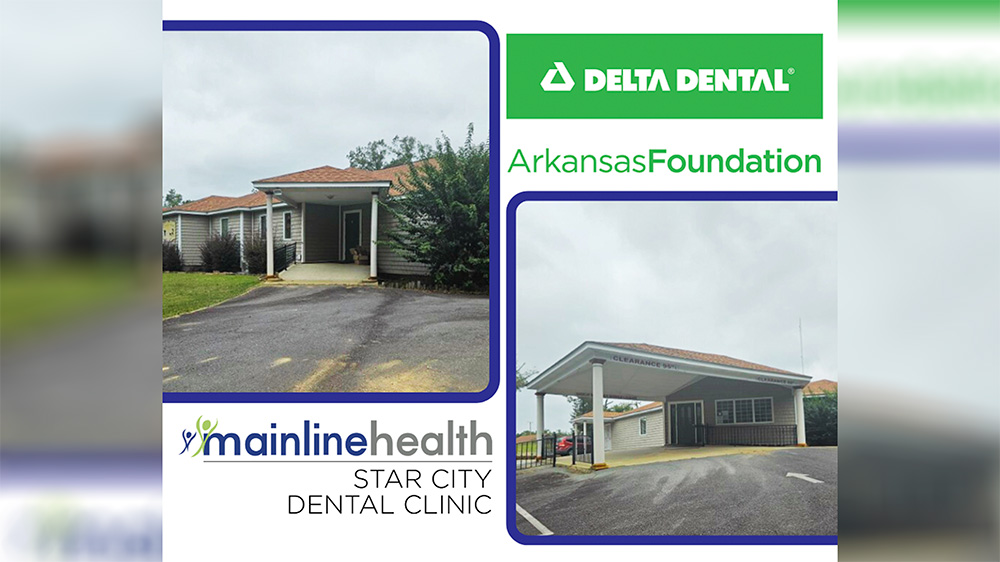 A collage of photos with the words delta dental and arkansas foundation logos.