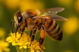 A bee is sitting on the yellow flower.