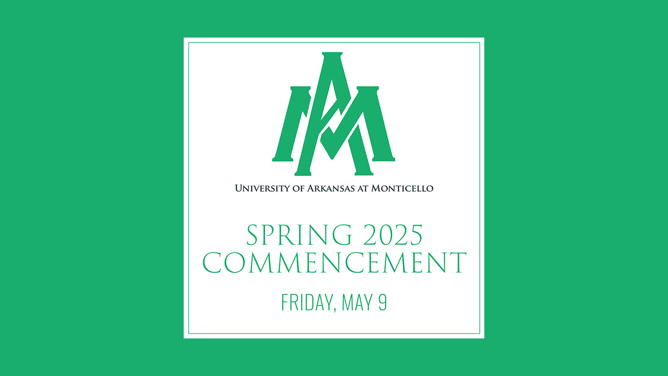 A green and white square with the university of arkansas at monticello logo.
