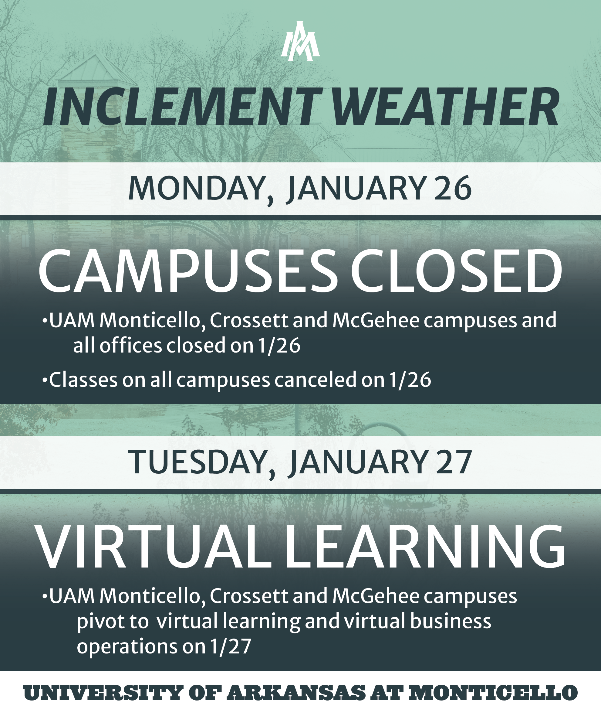 UAM Announces Weather-Related Schedule Changes for January 26-27