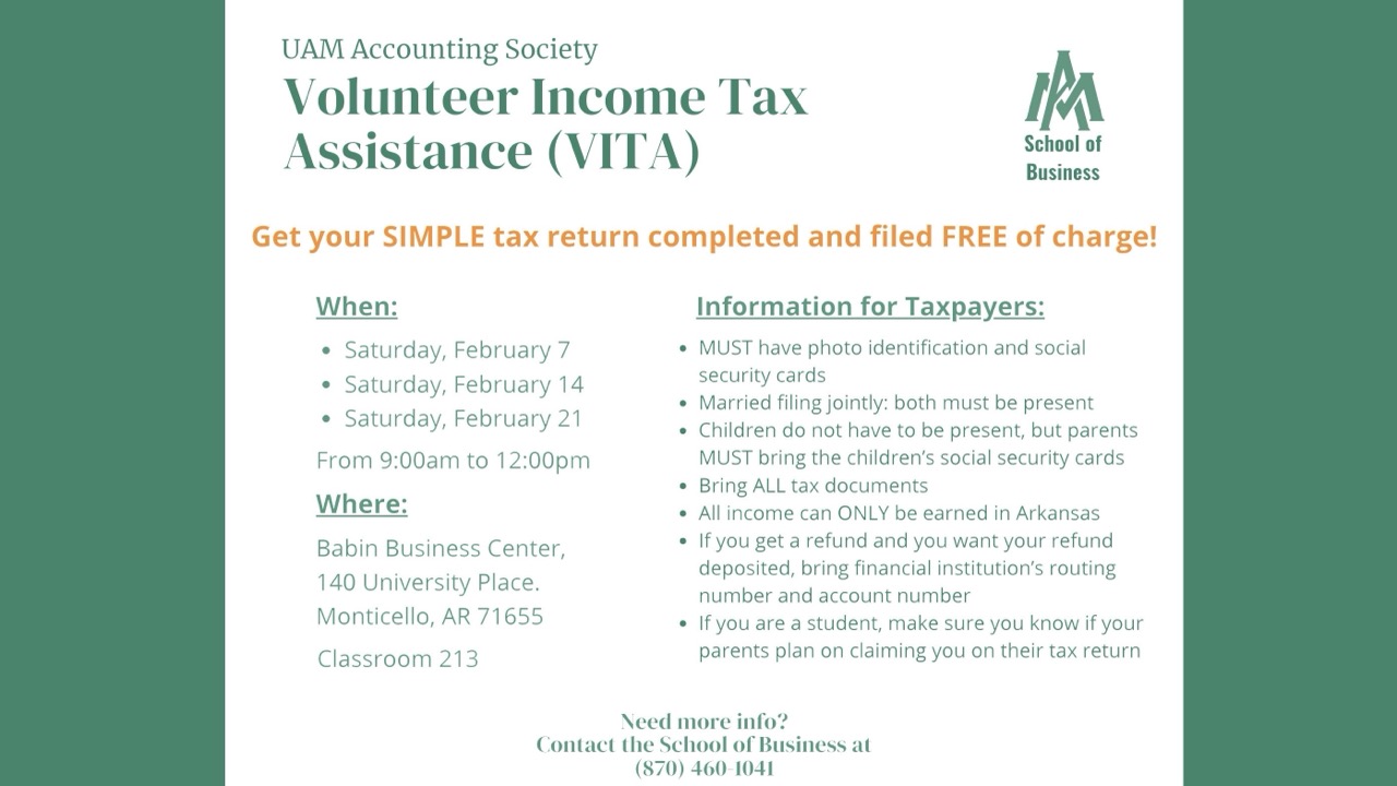 UAM Accounting Society Offers Free Tax Filing Services in February