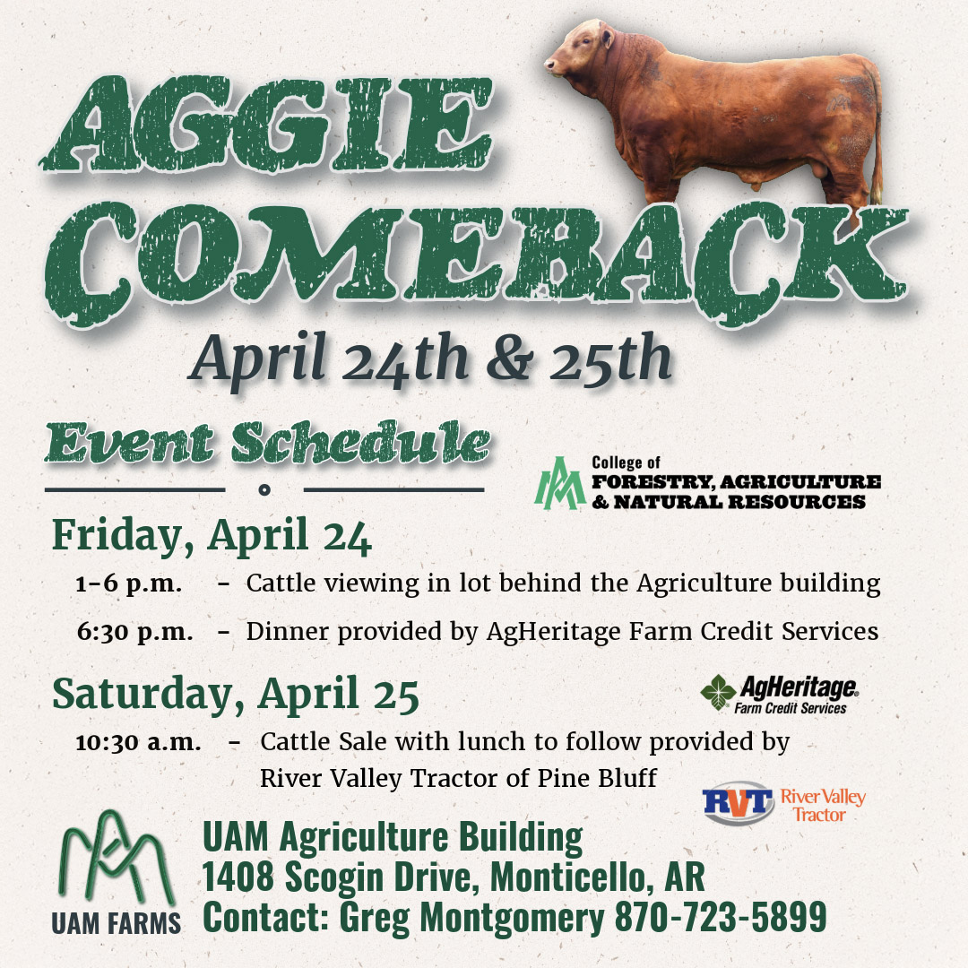 UAM Farms to Host Aggie Comeback and Cattle Auction on April 24 and 25