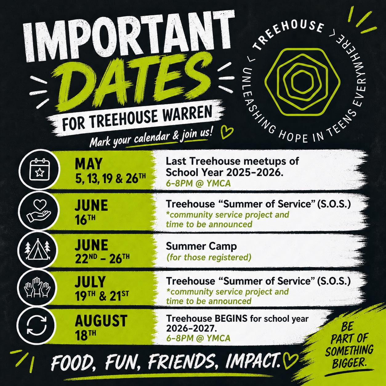 Treehouse Warren Announces Upcoming Summer and Fall Schedule for Teens